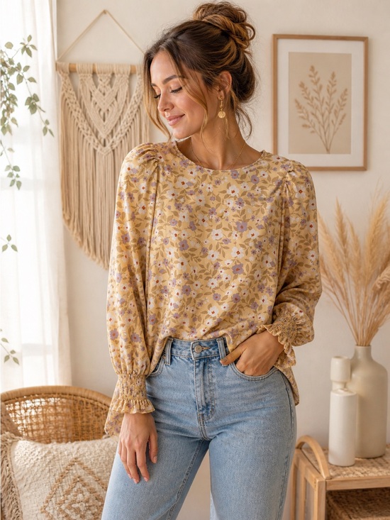 Anthropologie Tops - Anthropologie Pleione Puff Sleeve Blouse - Yellow Floral